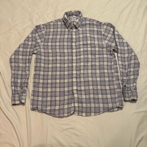 Brooks Brothers Linen Shirt Mens Large Plaid Blue Pink Button Down Summer